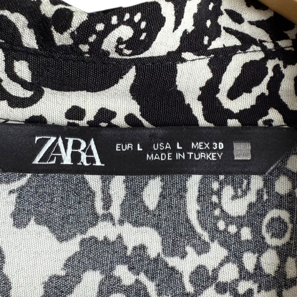 Zara Black White Printed Button Down Shirt Midi Dress V-Neck Lapel Collar Large - Picture 11 of 11